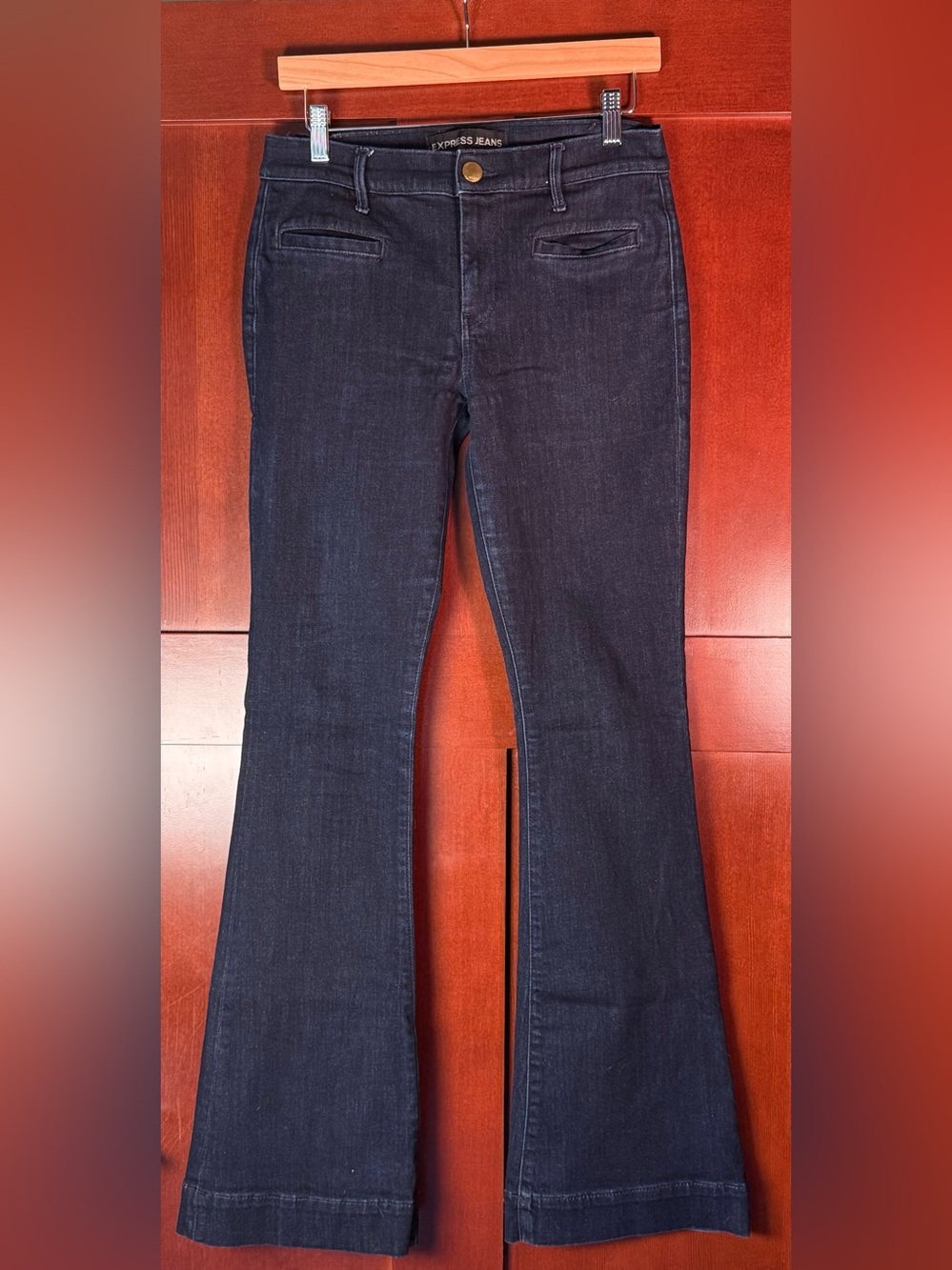 Express Jeans Slim Flare Mid Rise Women’s 6R Black Stretch Denim Pants